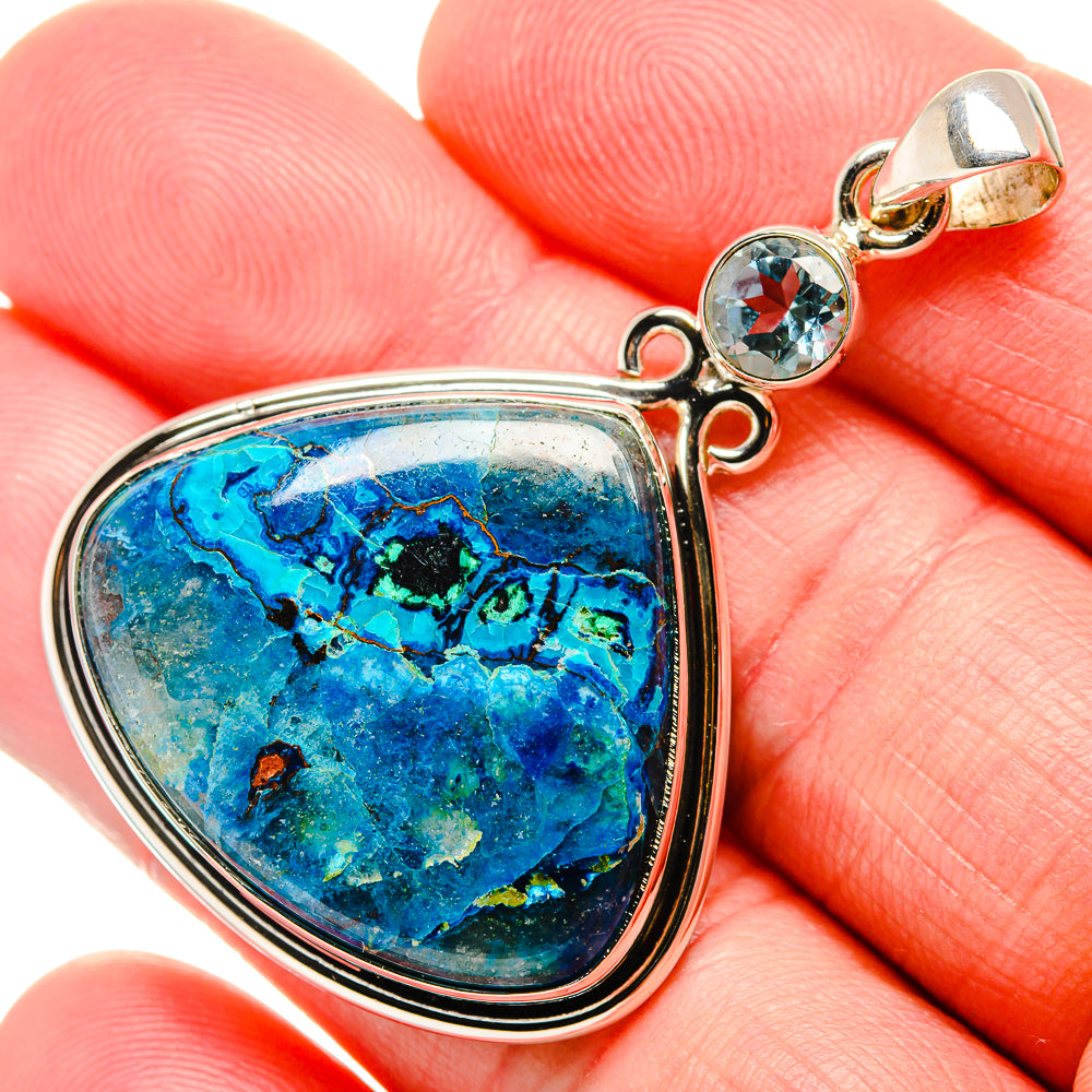 Chrysocolla, Blue Topaz Pendant 2"  (925 Sterling Silver) PD36896