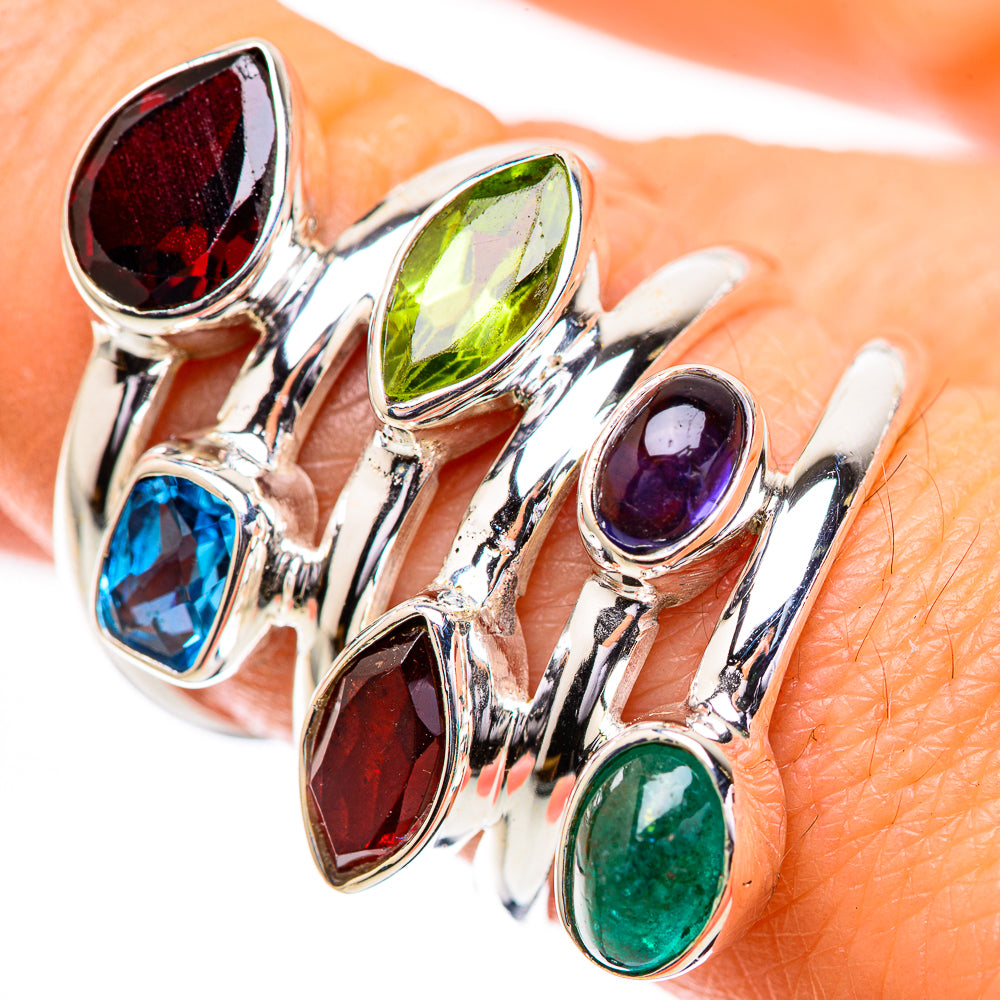 Large Garnet, Peridot, Green Aventurine, Tanzanite, Blue Topaz Ring Size 8 (925 Sterling Silver) RING135990