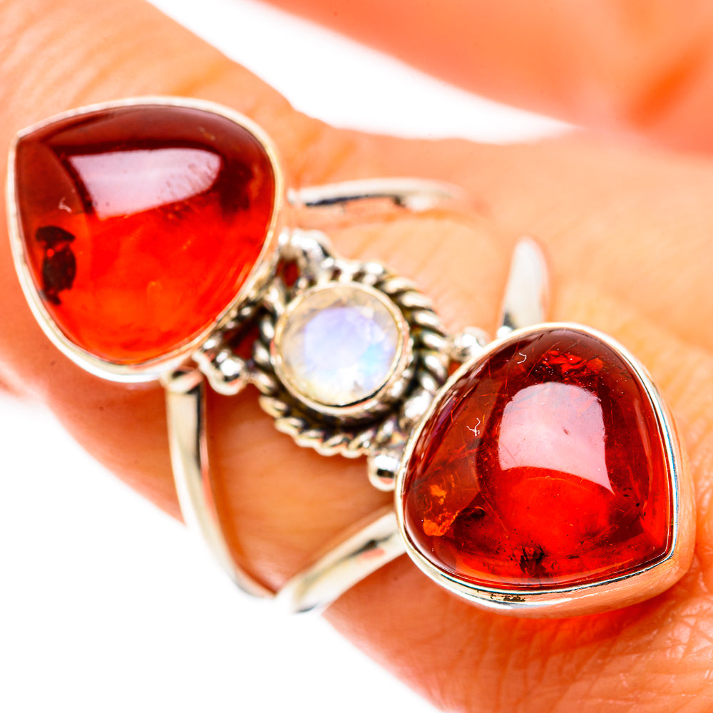 Baltic Amber, Rainbow Moonstone Ring Size 8 (925 Sterling Silver) RING134937