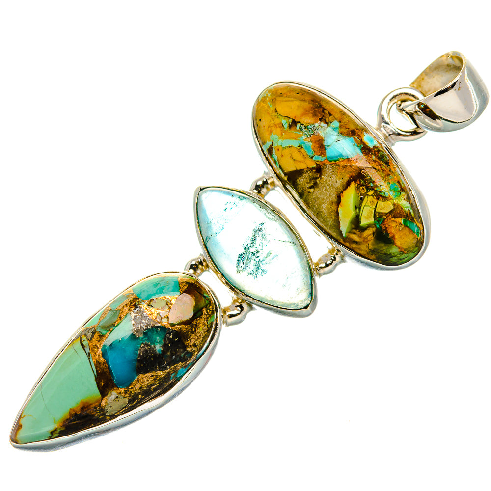 Kingman Mohave Turquoise, Aquamarine Pendant 2"  (925 Sterling Silver) PD37251