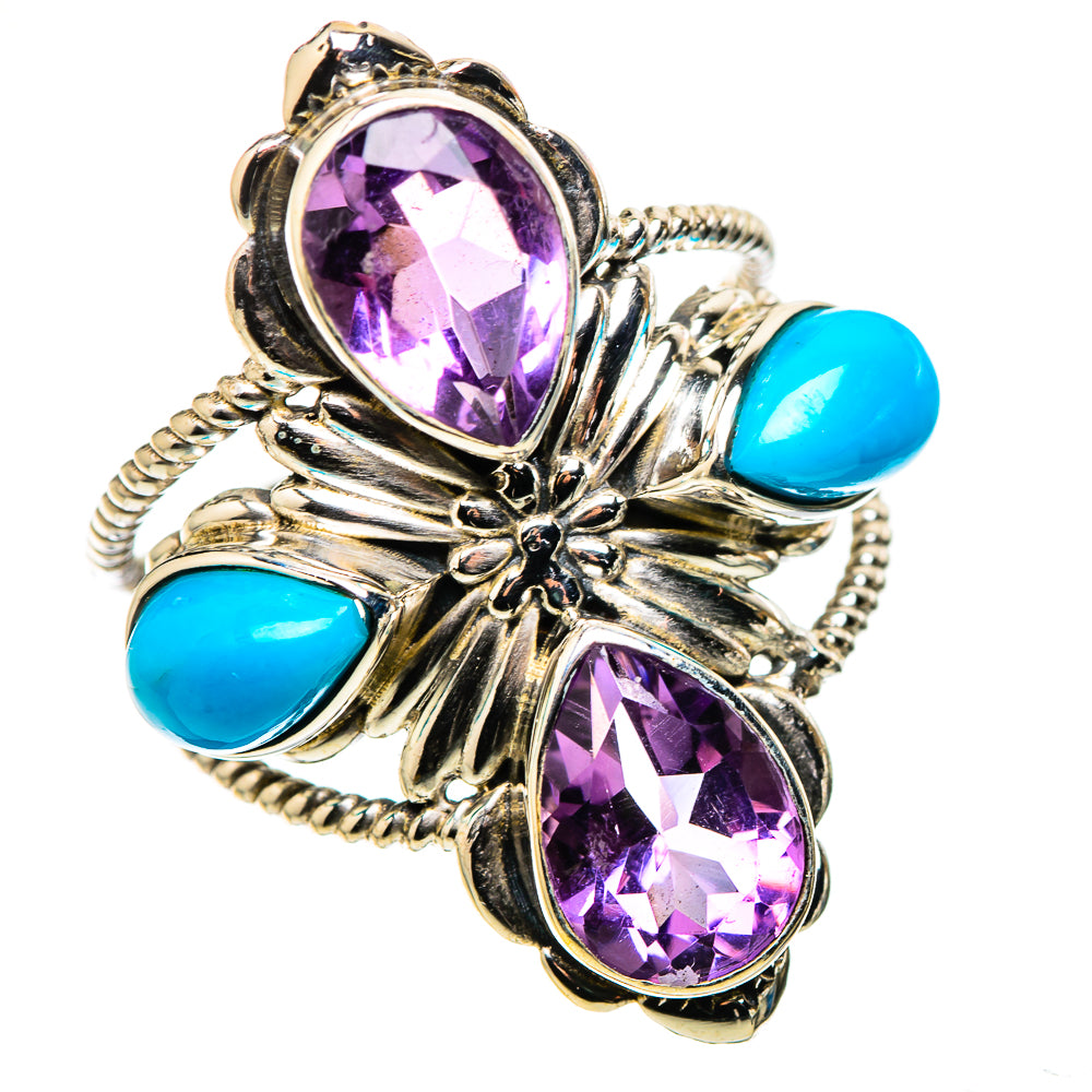 Large Faceted Amethyst, Sleeping Beauty Turquoise Ring Size 9.25 (925 Sterling Silver) RING136171