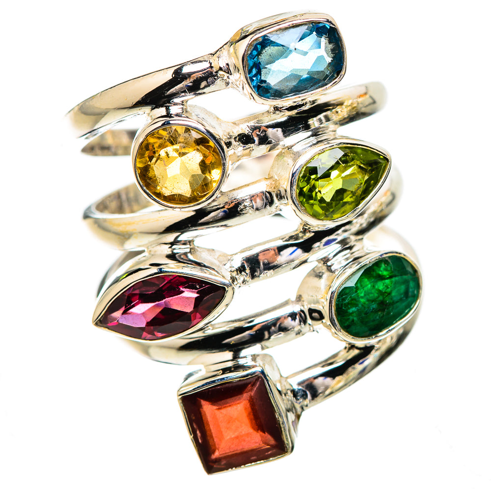 Garnet, Citrine, Peridot, Blue Topaz, Emerald Ring Size 7.25 (925 Sterling Silver) RING135203