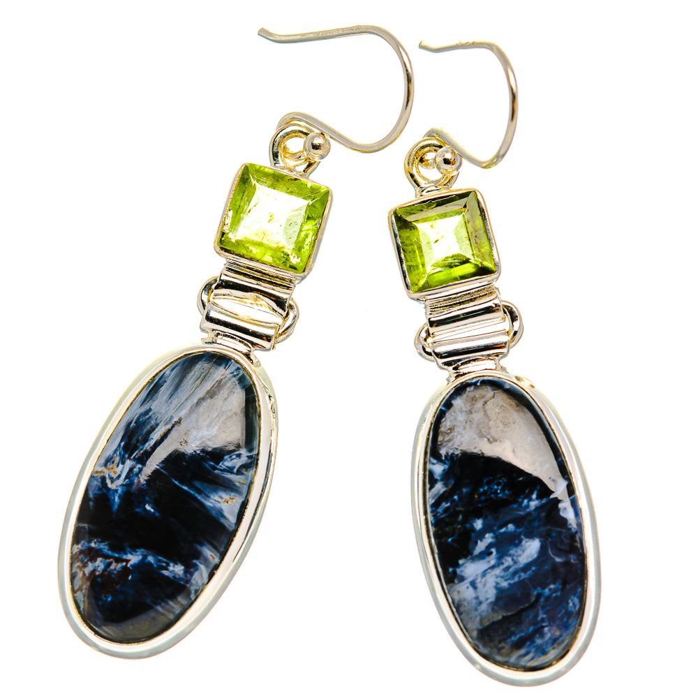 Anasilvercos Pietersite, Peridot Earrings 2" (925 Sterling Silver)