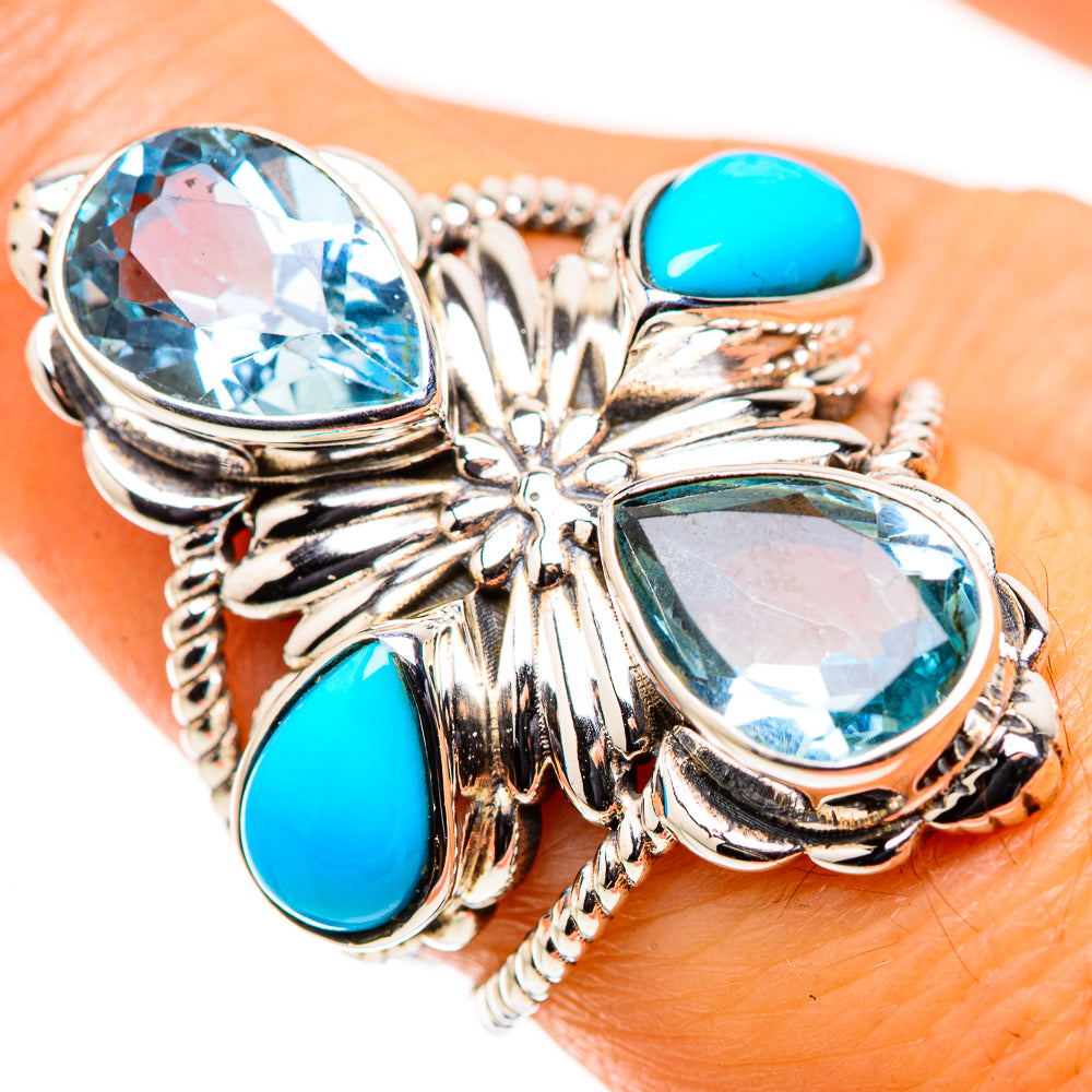 Large Blue Topaz, Sleeping Beauty Turquoise Ring Size 7.25 (925 Sterling Silver) RING135724
