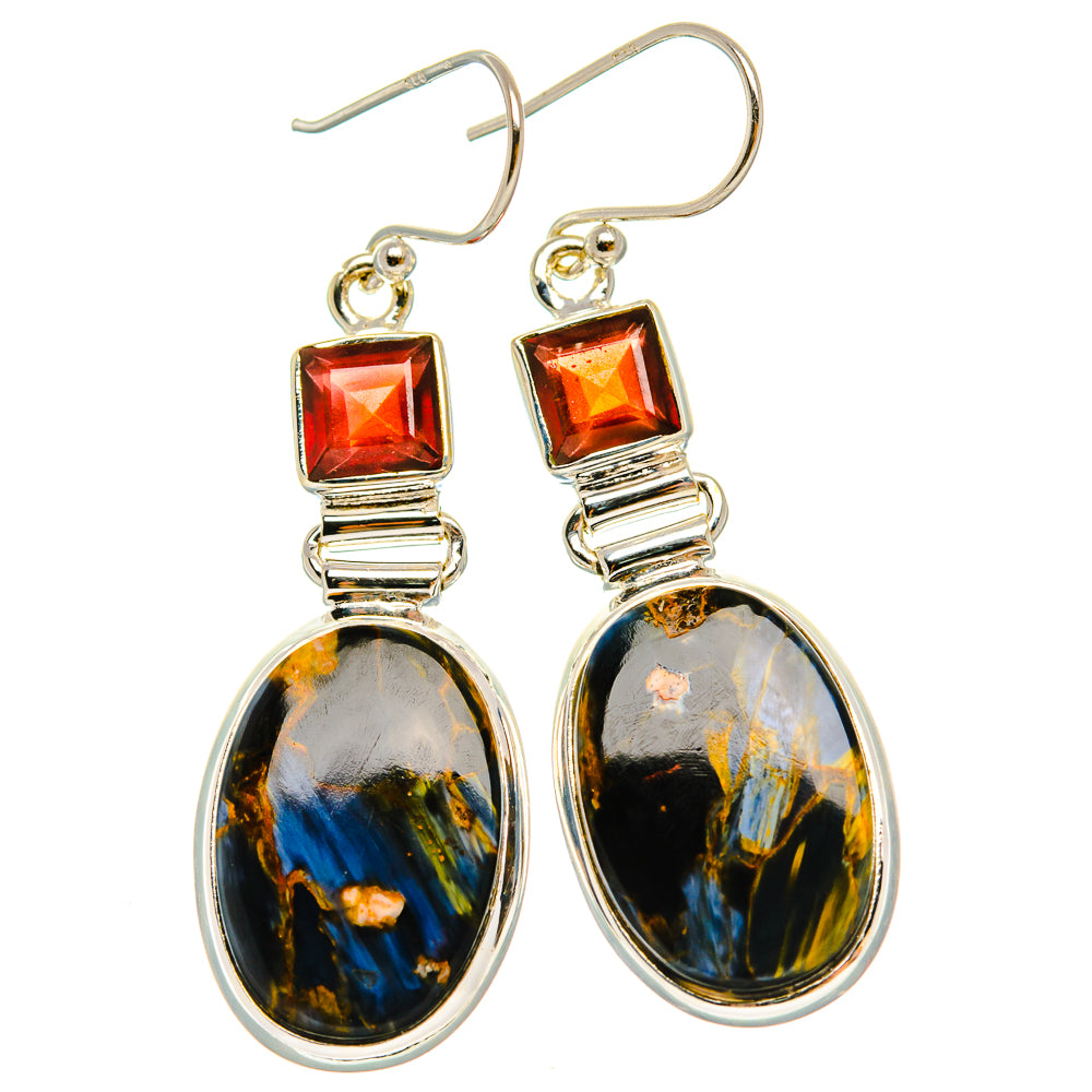 Anasilvercos Pietersite, Garnet Earrings 2" (925 Sterling Silver)