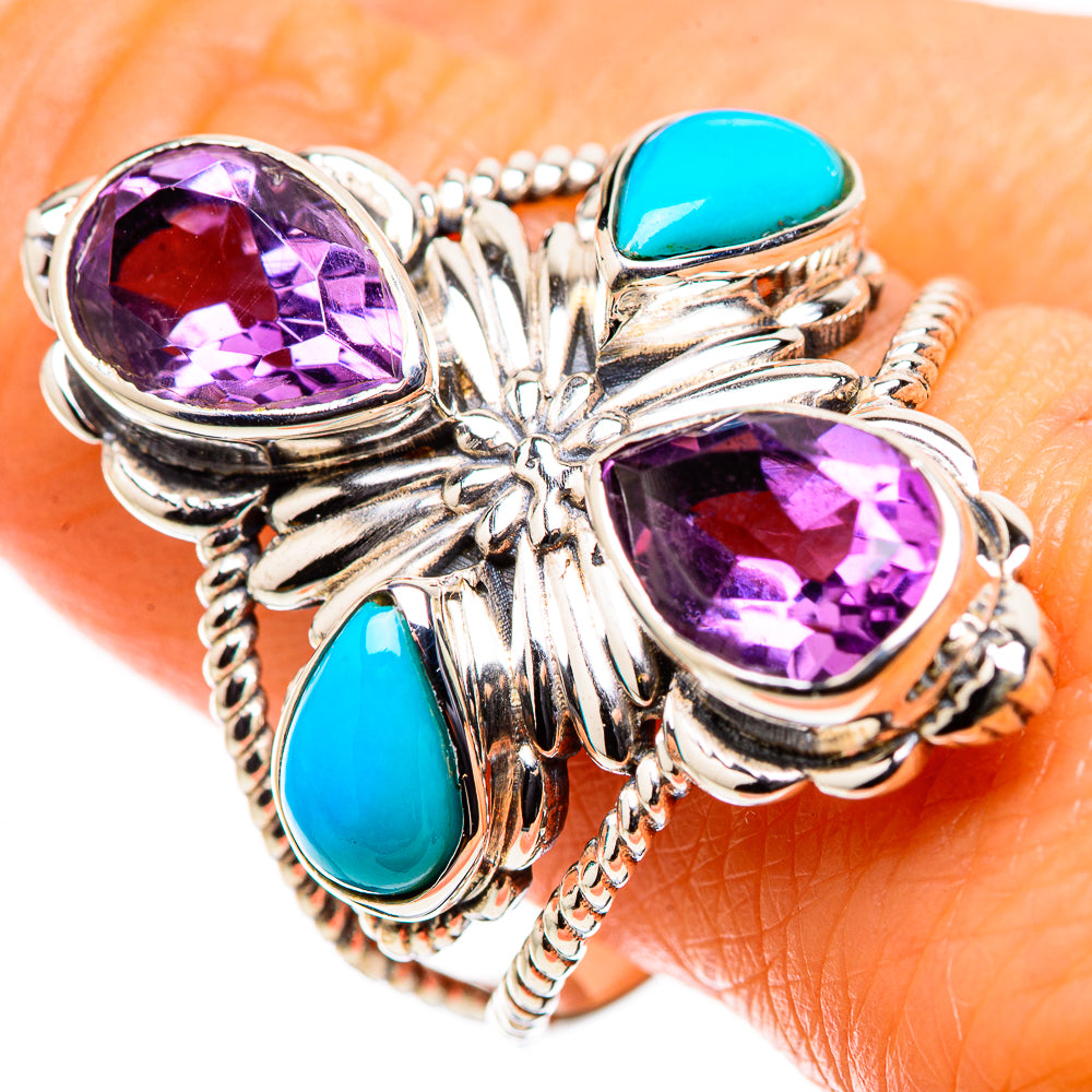 Large Faceted Amethyst, Sleeping Beauty Turquoise Ring Size 11 (925 Sterling Silver) RING135717