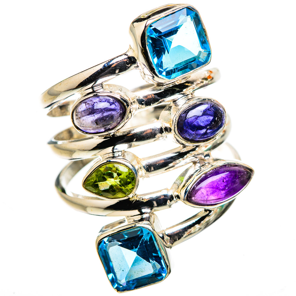 Large Blue Topaz, Amethyst, Tanzanite, Peridot Ring Size 9.75 (925 Sterling Silver) RING135720