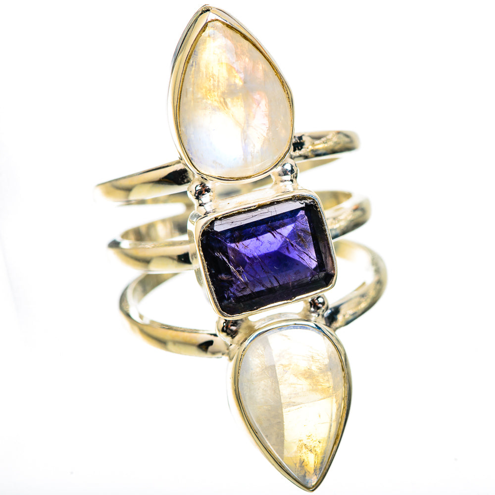Faceted Tanzanite, Rainbow Moonstone Ring Size 7.5 (925 Sterling Silver) RING135854