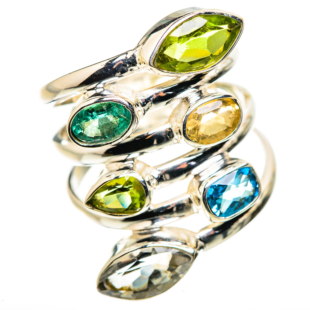 Peridot, Blue Topaz, Apatite, Citrine, White Quartz Ring Size 8.25 (925 Sterling Silver) RING134824