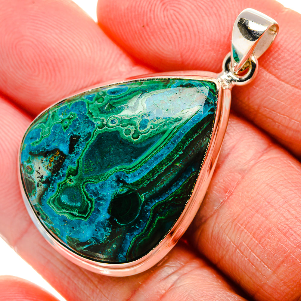 Malachite In Chrysocolla Pendant 1 3/4" (925 Sterling Silver) PD36978