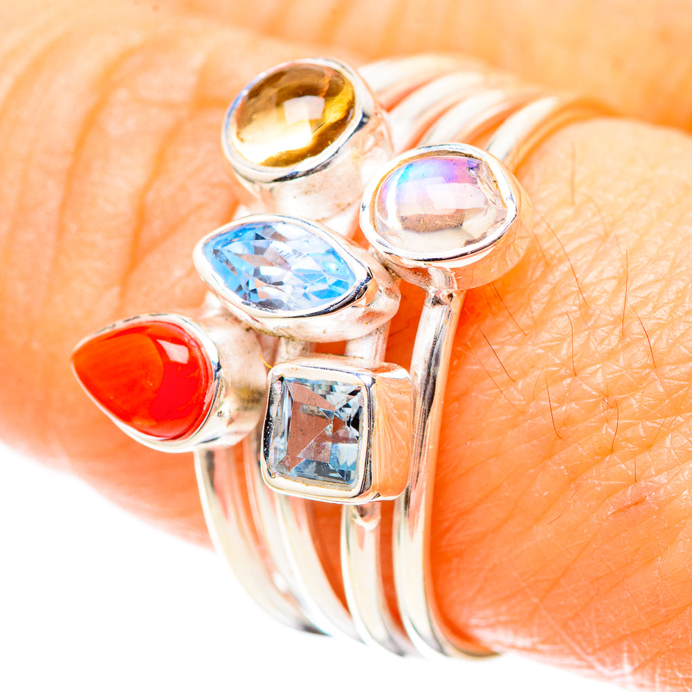 Red Coral, Citrine, Blue Topaz, Rainbow Moonstone 925 Sterling Silver Ring Size 8.75 (925 Sterling Silver) RING137265