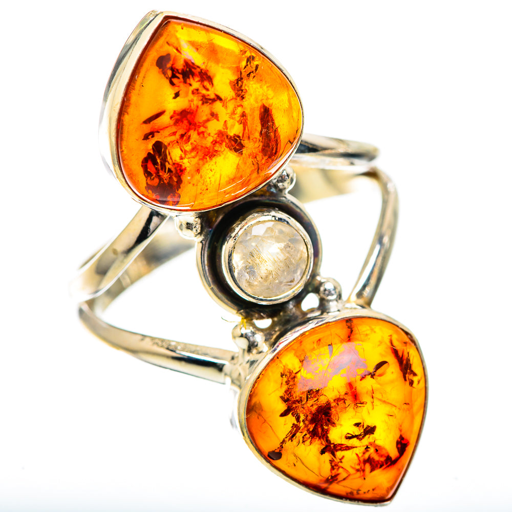 Large Baltic Amber, Rainbow Moonstone Ring Size 10 (925 Sterling Silver) RING135986