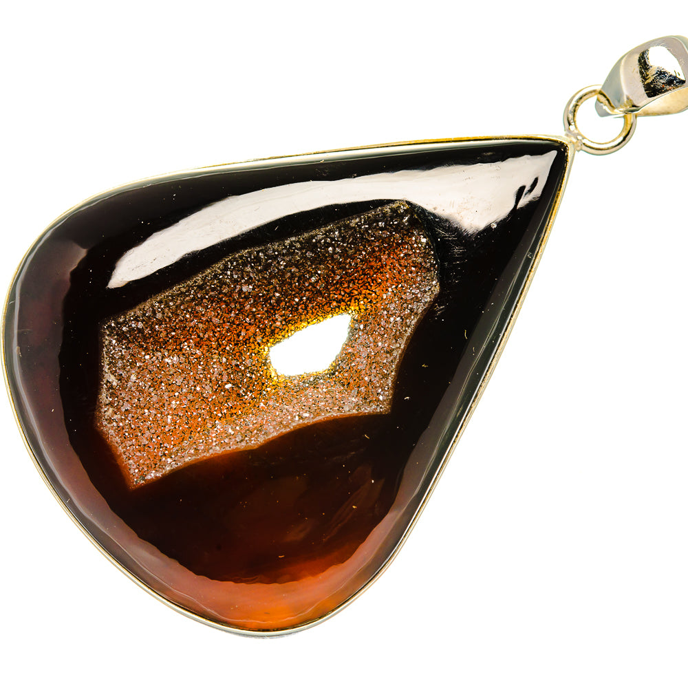 Black Geode Slice Pendant 2 3/4" (925 Sterling Silver) PD36890