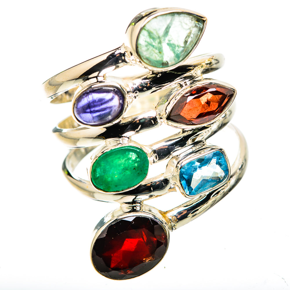 Large Garnet, Aquamarine, Tanzanite, Blue Topaz, Emerald Ring Size 9.75 (925 Sterling Silver) RING135787