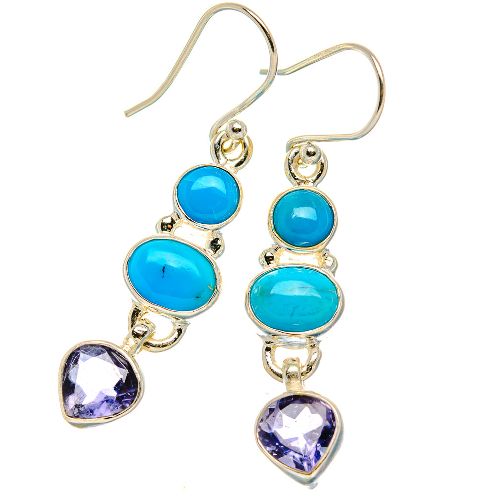 Sleeping Beauty Turquoise, Tanzanite Earrings 1 3/4" (925 Sterling Silver) EARR431804