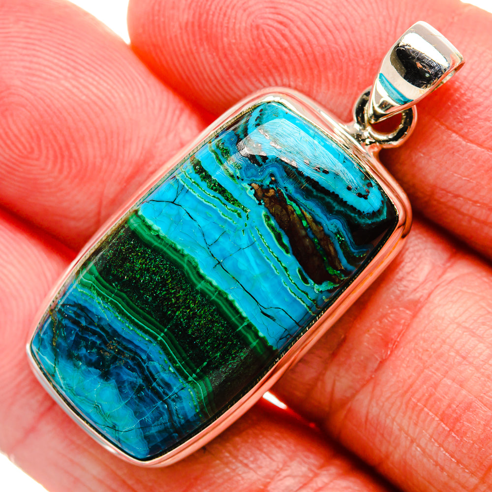 Malachite In Chrysocolla Pendant 1 3/4" (925 Sterling Silver) PD37104