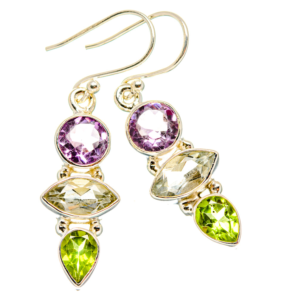 White Quartz, Amethyst, Peridot Earrings 1 1/2" (925 Sterling Silver) EARR431592
