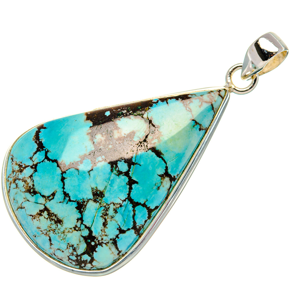 Tibetan Turquoise Pendant 2 1/8"  (925 Sterling Silver) PD37164
