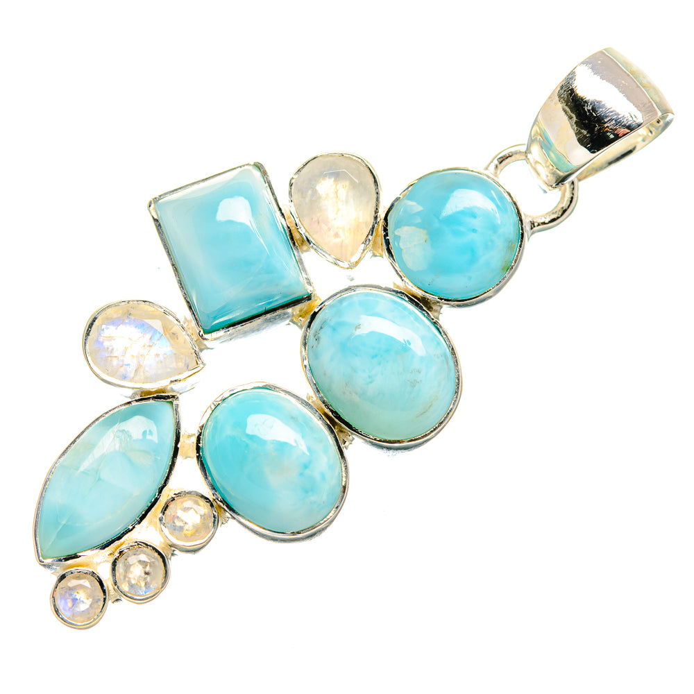 Larimar, Rainbow Moonstone Pendant 2" (925 Sterling Silver) PD36310