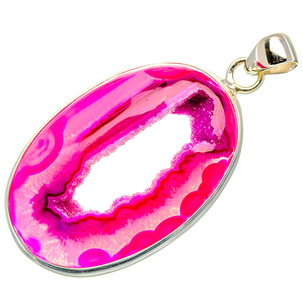Pink Window Druzy Slice Pendant 2" (925 Sterling Silver) PD37046