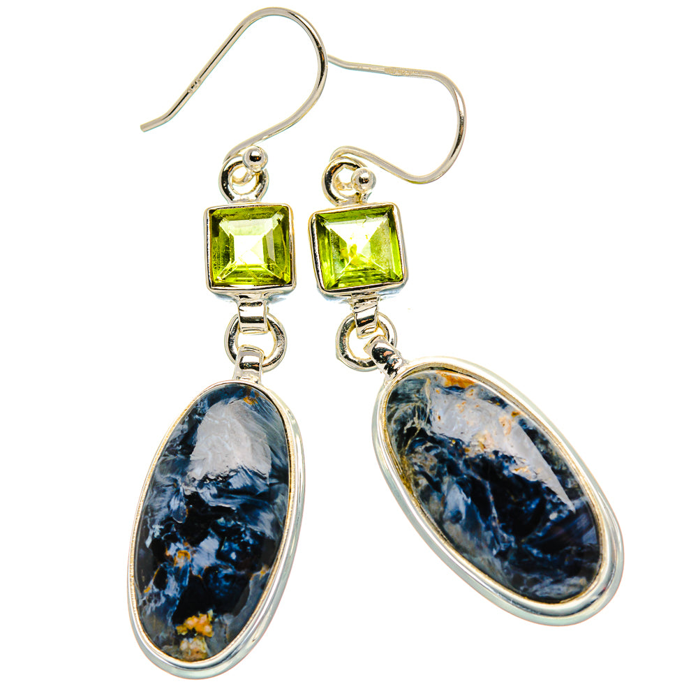 Pietersite, Peridot 925 Sterling Silver Earrings 2" Ana Co E431738