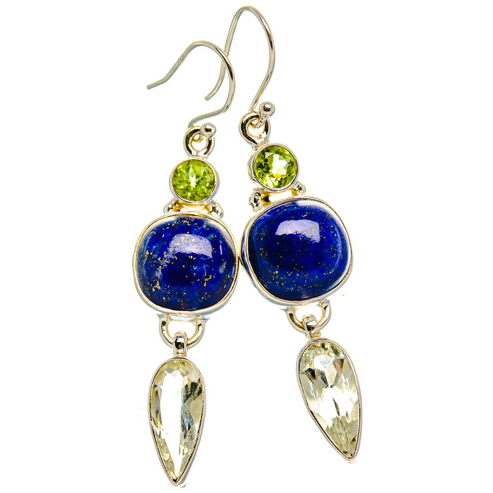 Lapis Lazuli, White Quartz, Peridot Earrings 2 1/8" (925 Sterling Silver) EARR431861