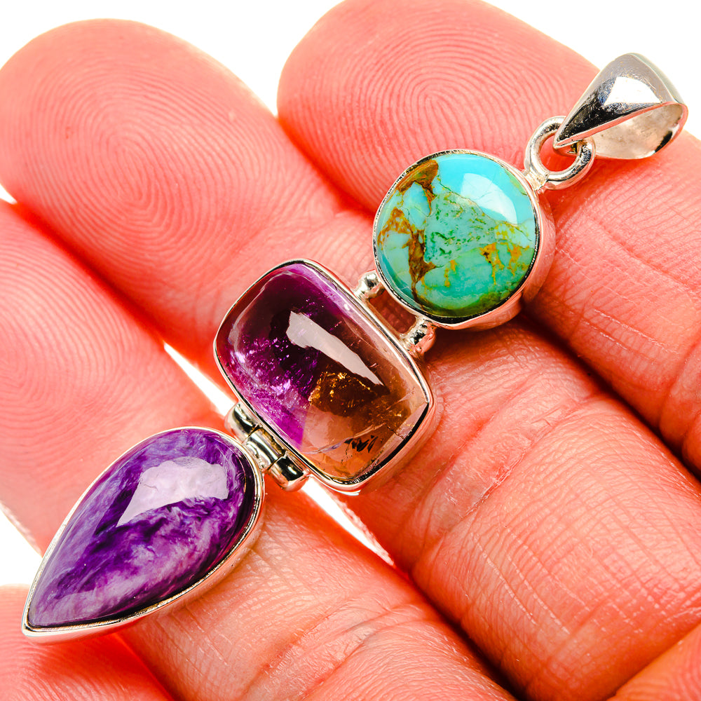 Charoite, Ametrine, Chrysocolla 925 Sterling Silver Pendant 2 1/4" (925 Sterling Silver) PD37653