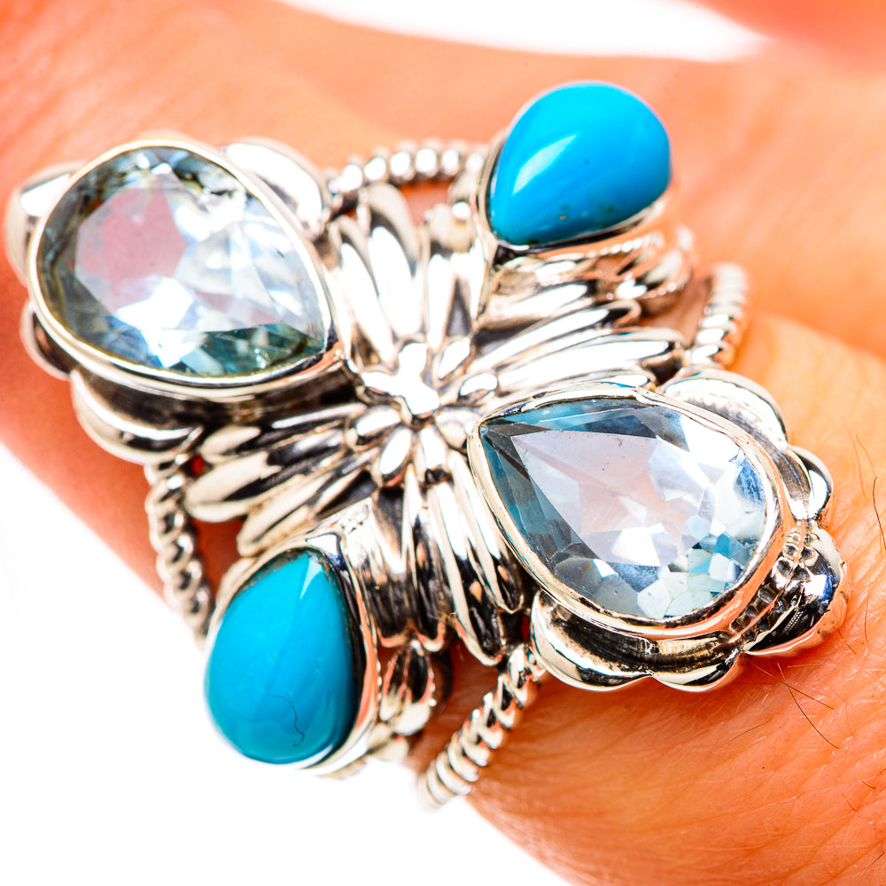 Anasilvercos Large Blue Topaz, Sleeping Beauty Turquoise Ring Size 7.5 (925 Sterling Silver)