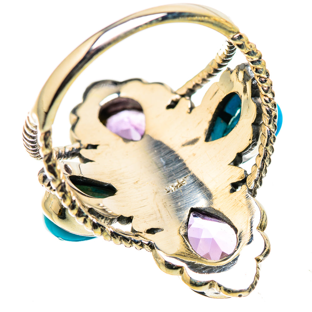Anasilvercos Large Faceted Amethyst, Sleeping Beauty Turquoise Ring Size 9 (925 Sterling Silver)