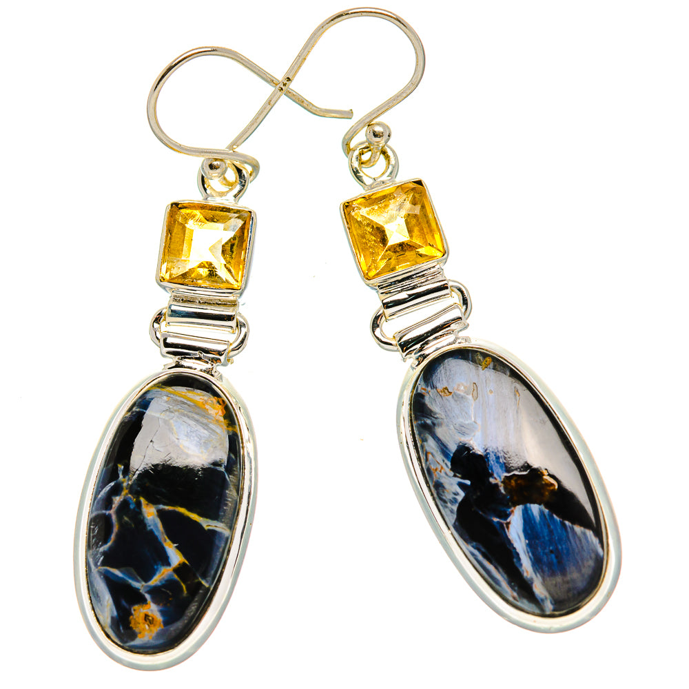 Pietersite, Citrine Earrings 2" (925 Sterling Silver) EARR431725