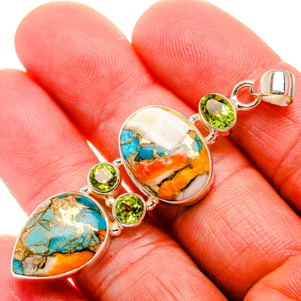 Spiny Oyster Turquoise, Peridot 925 Sterling Silver Pendant 2 3/8" (925 Sterling Silver) PD37720