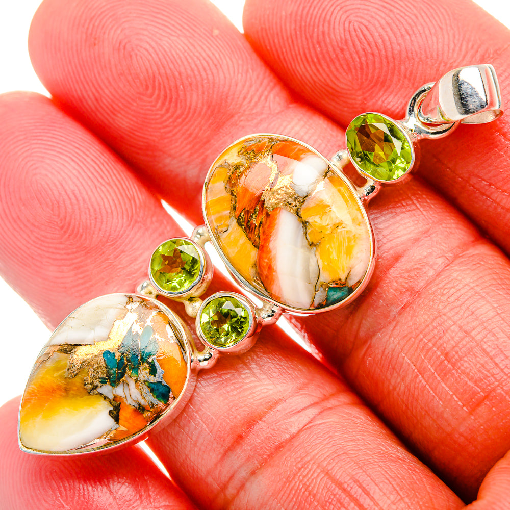 Spiny Oyster Turquoise, Peridot 925 Sterling Silver Pendant 2 1/4" (925 Sterling Silver) PD37684