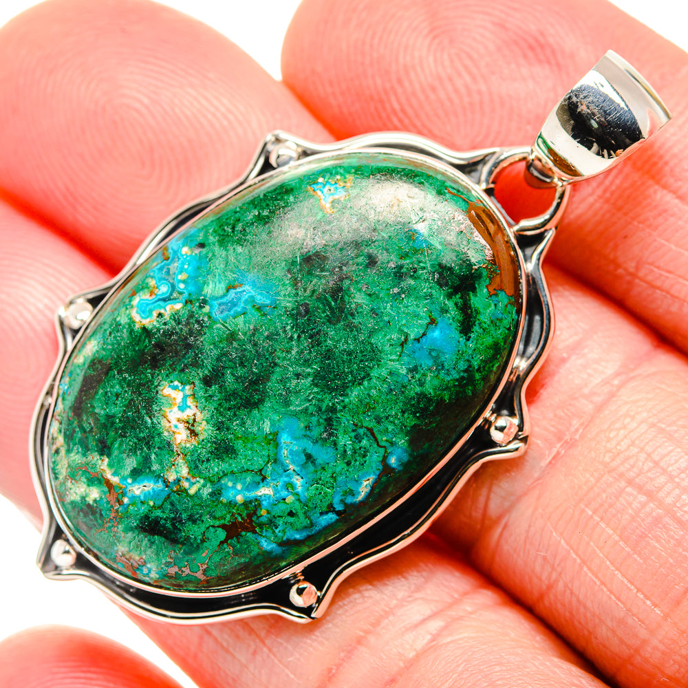 Malachite In Chrysocolla Pendant 2" (925 Sterling Silver) PD36311