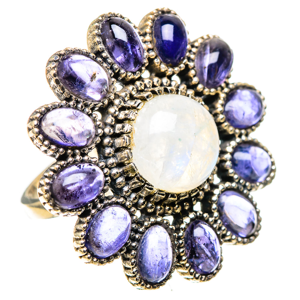 Large Rainbow Moonstone, Tanzanite 925 Sterling Silver Ring Size 6.25 (925 Sterling Silver) RING137758