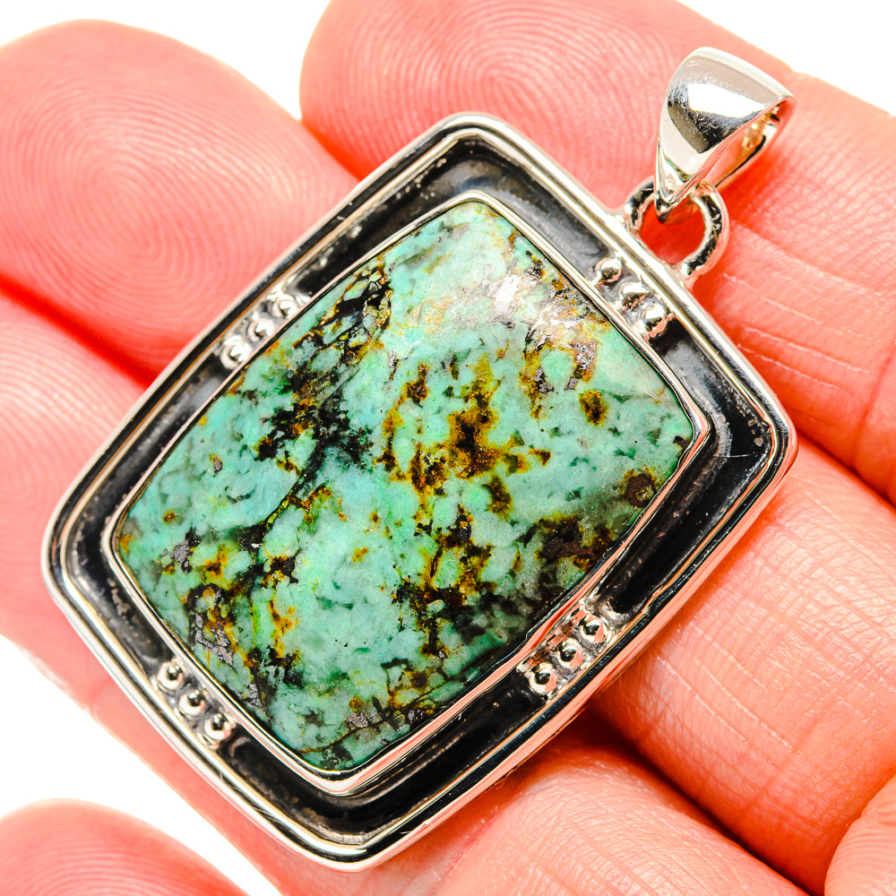African Turquoise Jasper Pendant 1 3/4" (925 Sterling Silver) PD36350