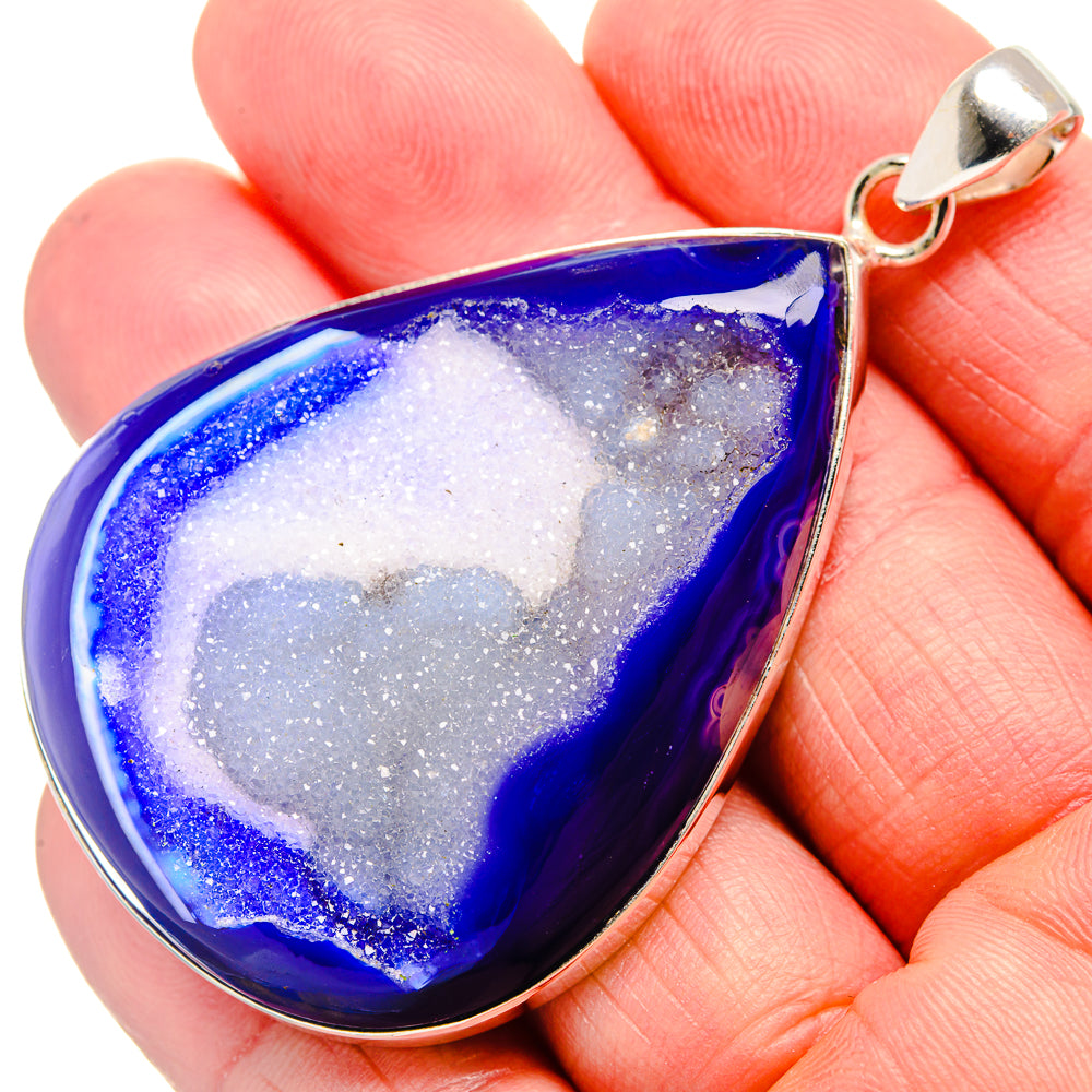 Blue Window Druzy Pendant 2 1/2"  (925 Sterling Silver) PD36952