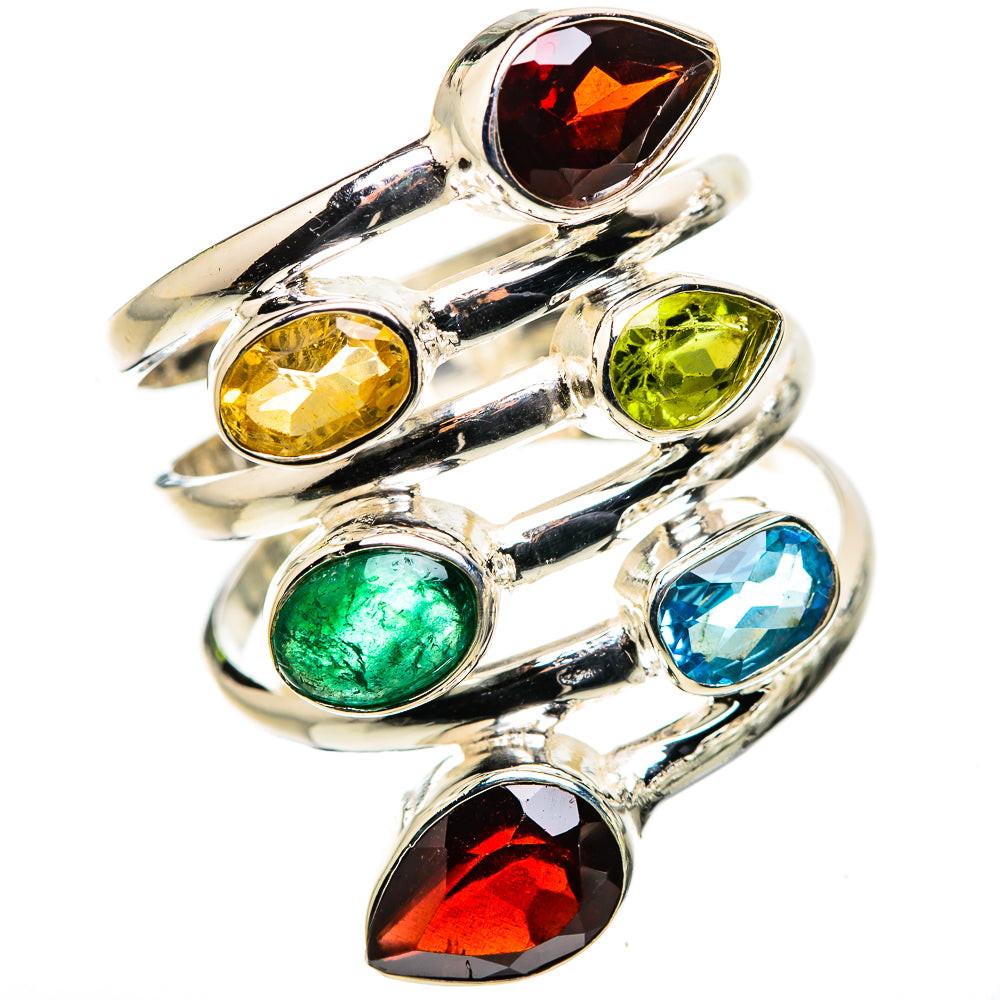 Large Garnet, Peridot, Citrine, Blue Topaz, Emerald Ring Size 9.5 (925 Sterling Silver) RING135785