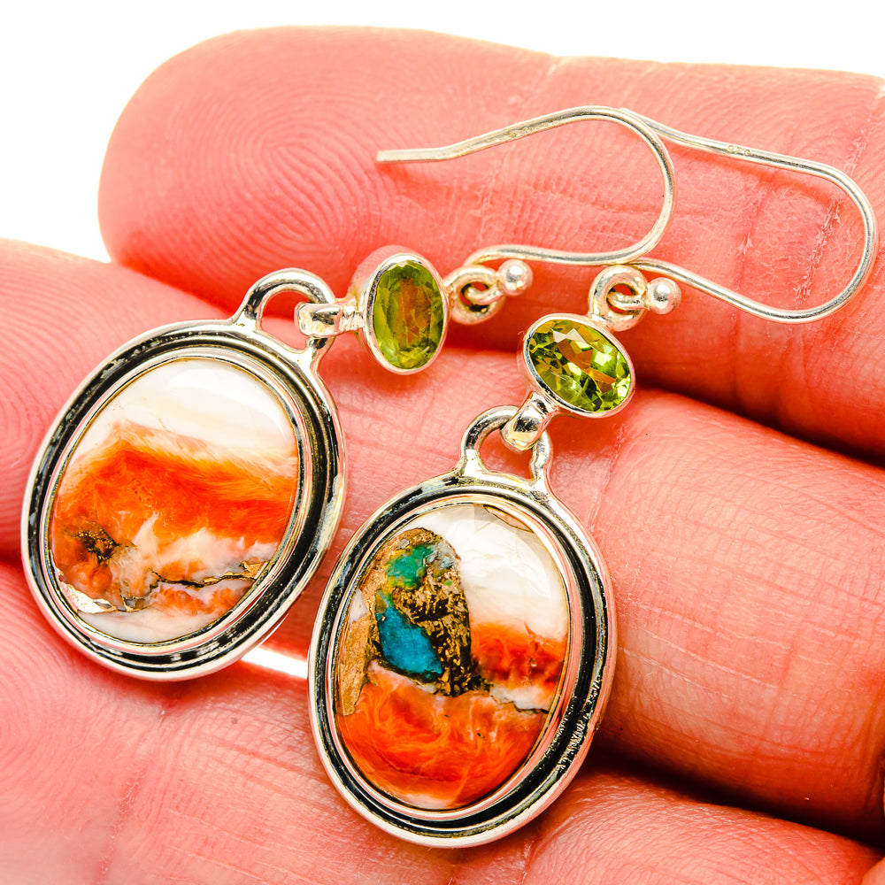 Spiny Oyster Turquoise, Peridot Earrings 1 3/4" (925 Sterling Silver) EARR431843