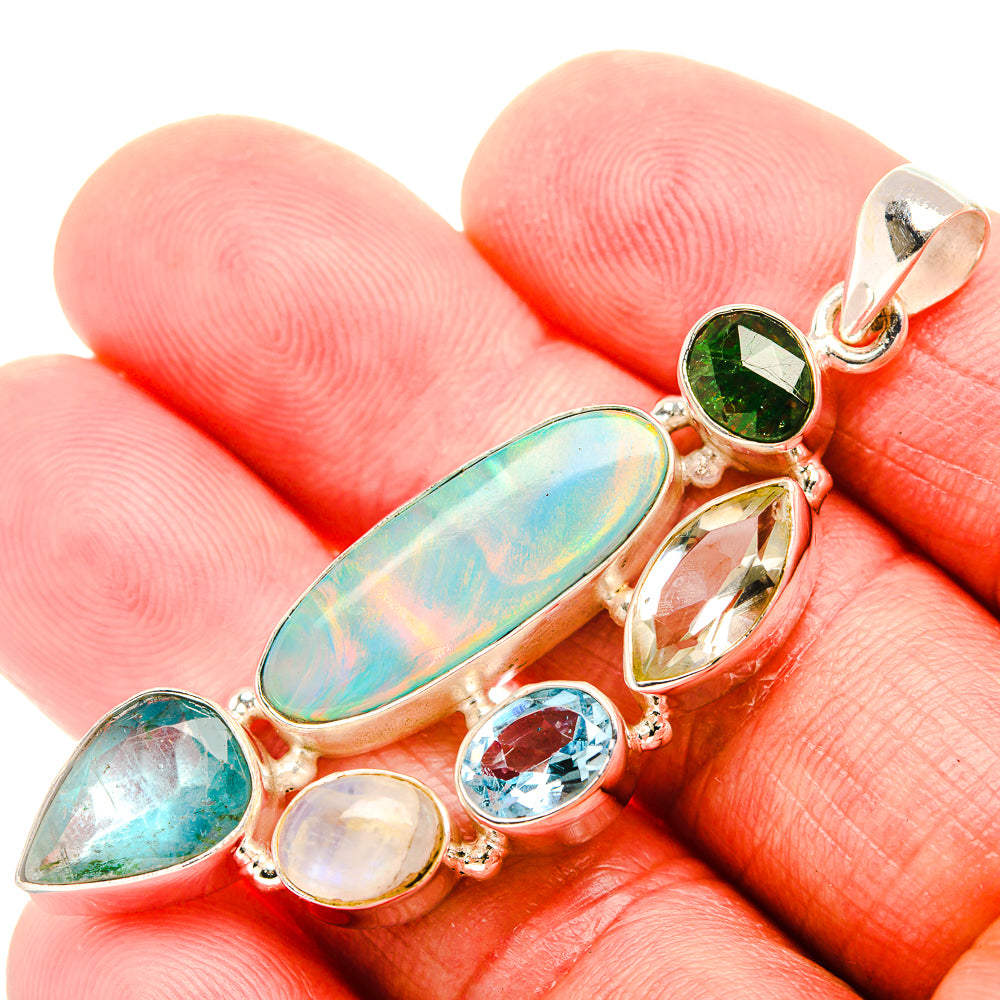 Aura Opal, Apatite, Green Aventurine, Moonstone Silver Pendant 2 3/8" P37386