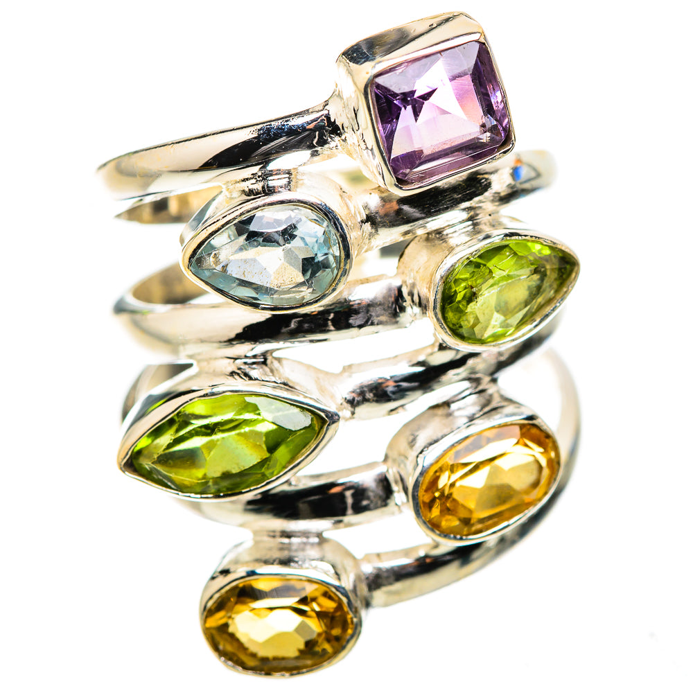 Anasilvercos Amethyst, Citrine, Peridot, Blue Topaz Ring Size 6.5 (925 Sterling Silver)