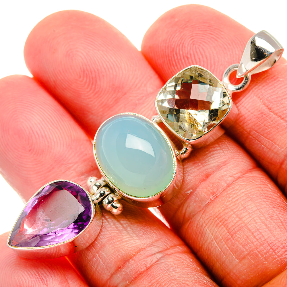 Natural Aquamarine, Amethyst, Citrine Pendant 2 1/4" (925 Sterling Silver) PD37592