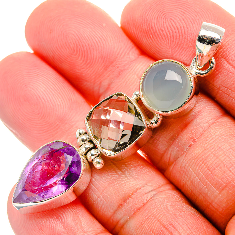 Amethyst, White Quartz, Aquamarine 925 Sterling Silver Pendant 2 1/4" (925 Sterling Silver) PD37652