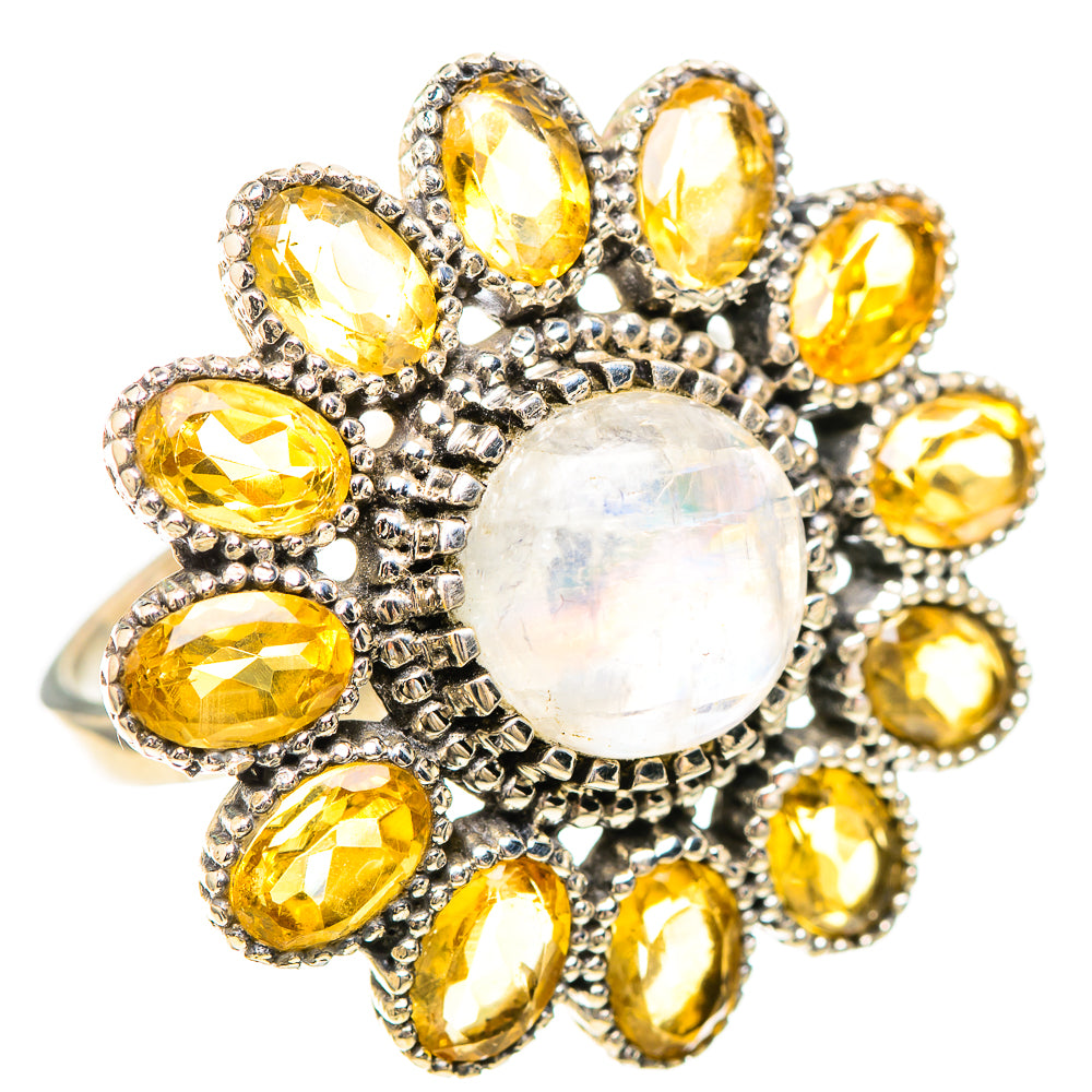 Large Rainbow Moonstone, Citrine Ring Size 10 (925 Sterling Silver) RING137151