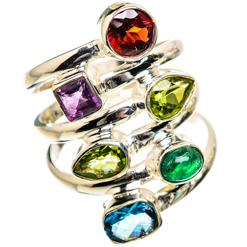 Garnet, Amethyst, Peridot, Green Aventurine, Blue Topaz Ring Size 6.75 (925 Sterling Silver) RING135439
