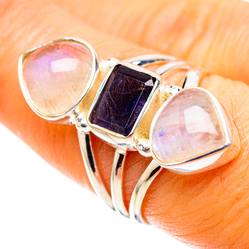 Faceted Tanzanite, Rainbow Moonstone Ring Size 7.5 (925 Sterling Silver) RING136029