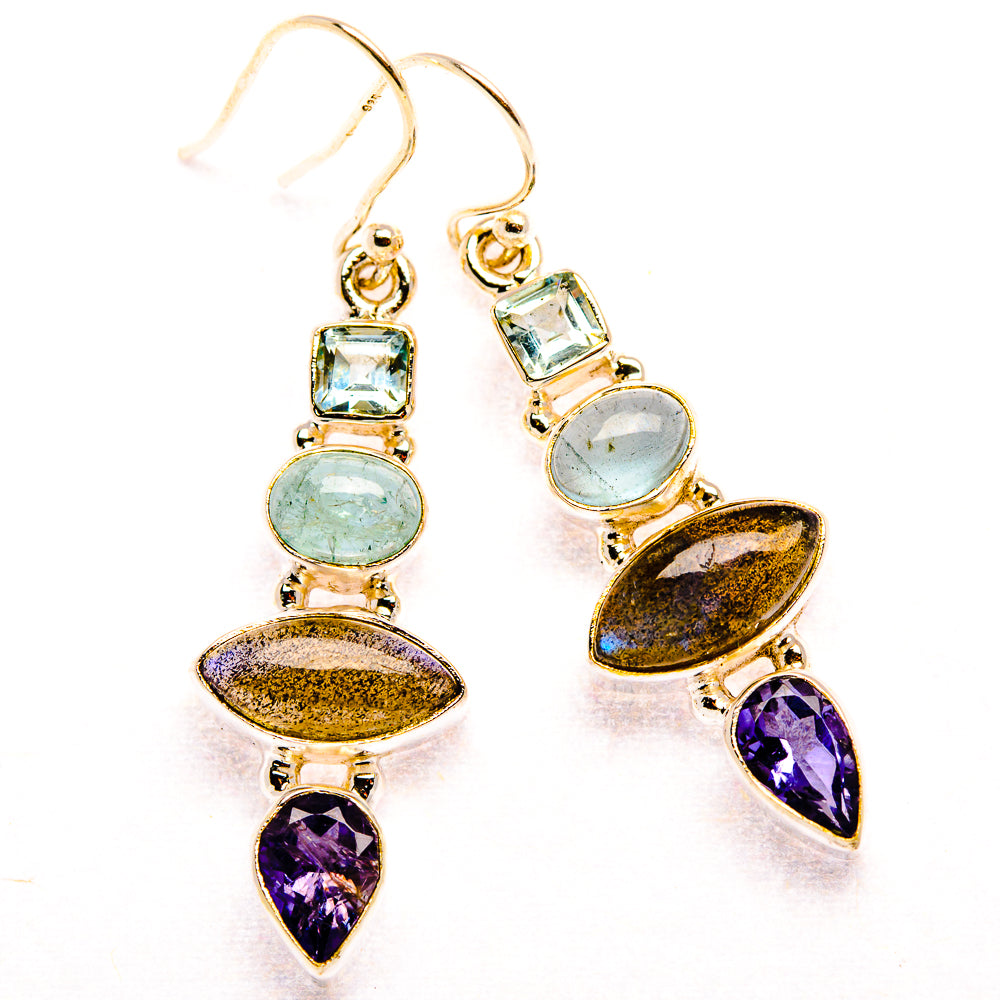 Labradorite, Tanzanite, Aquamarine, Blue Topaz 925 Sterling Silver Earrings 1 3/4" (925 Sterling Silver) EARR431926