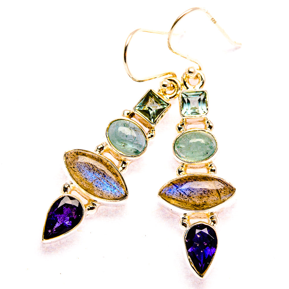 Labradorite, Tanzanite, Aquamarine, Blue Topaz Earrings 1 3/4" (925 Sterling Silver) EARR431833