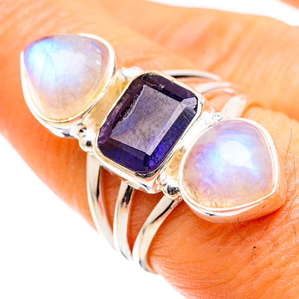 Faceted Tanzanite, Rainbow Moonstone Ring Size 7.5 (925 Sterling Silver) RING136043
