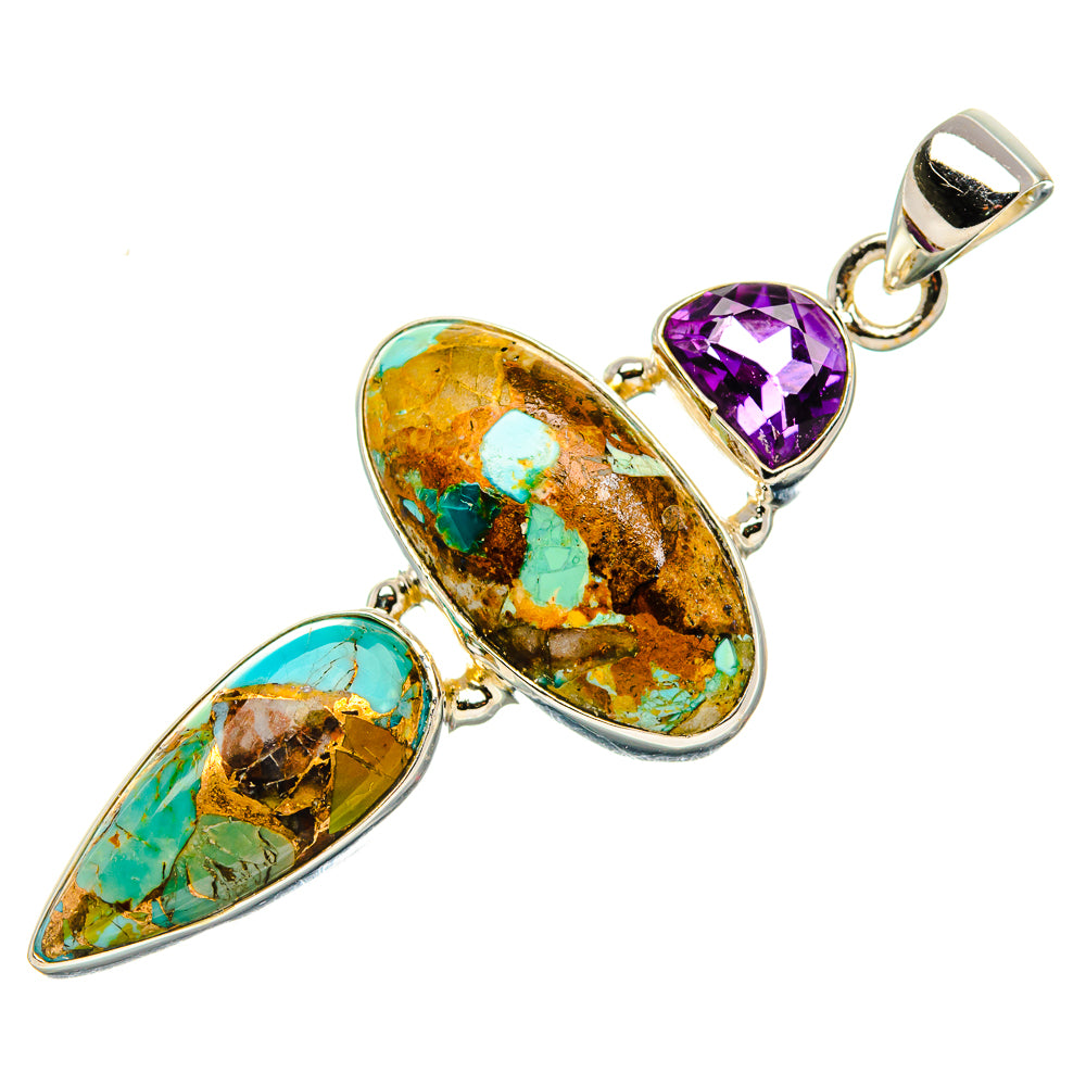Blue Copper Composite Turquoise, Amethyst Pendant 2" (925 Sterling Silver) PD37290