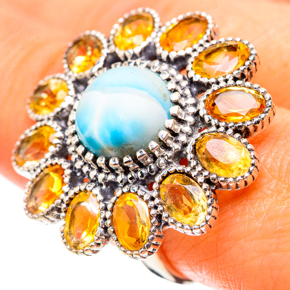 Large Larimar, Citrine 925 Sterling Silver Ring Size 9 (925 Sterling Silver) RING137780